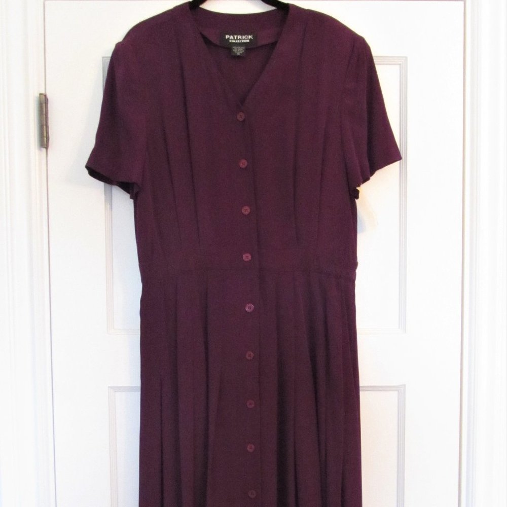 NWT Patrick Collection Silk Dress, Purple, Midi, Short Sleeve, Size 14